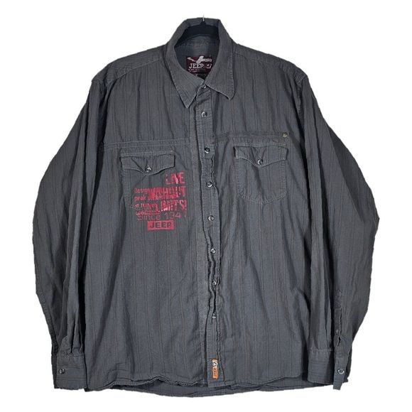 Jeep Other - Jeep Men's SZ 2XL slim Fit Button Up Pin Striped Shirt Graphic On Front And Back